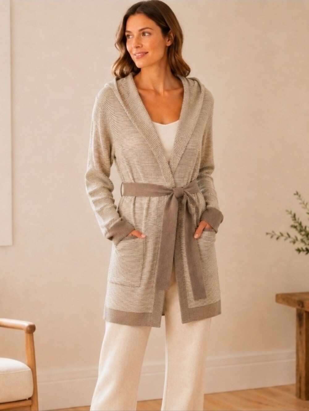Boden Luxe Hooded Longline Cardigan Cashmere Angora Blend